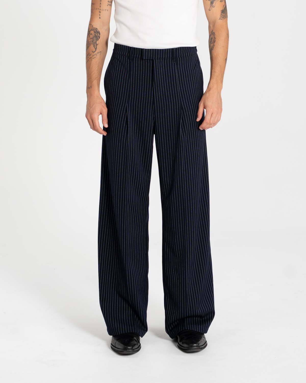 Baggy Suit Pants Navy Pinstriped